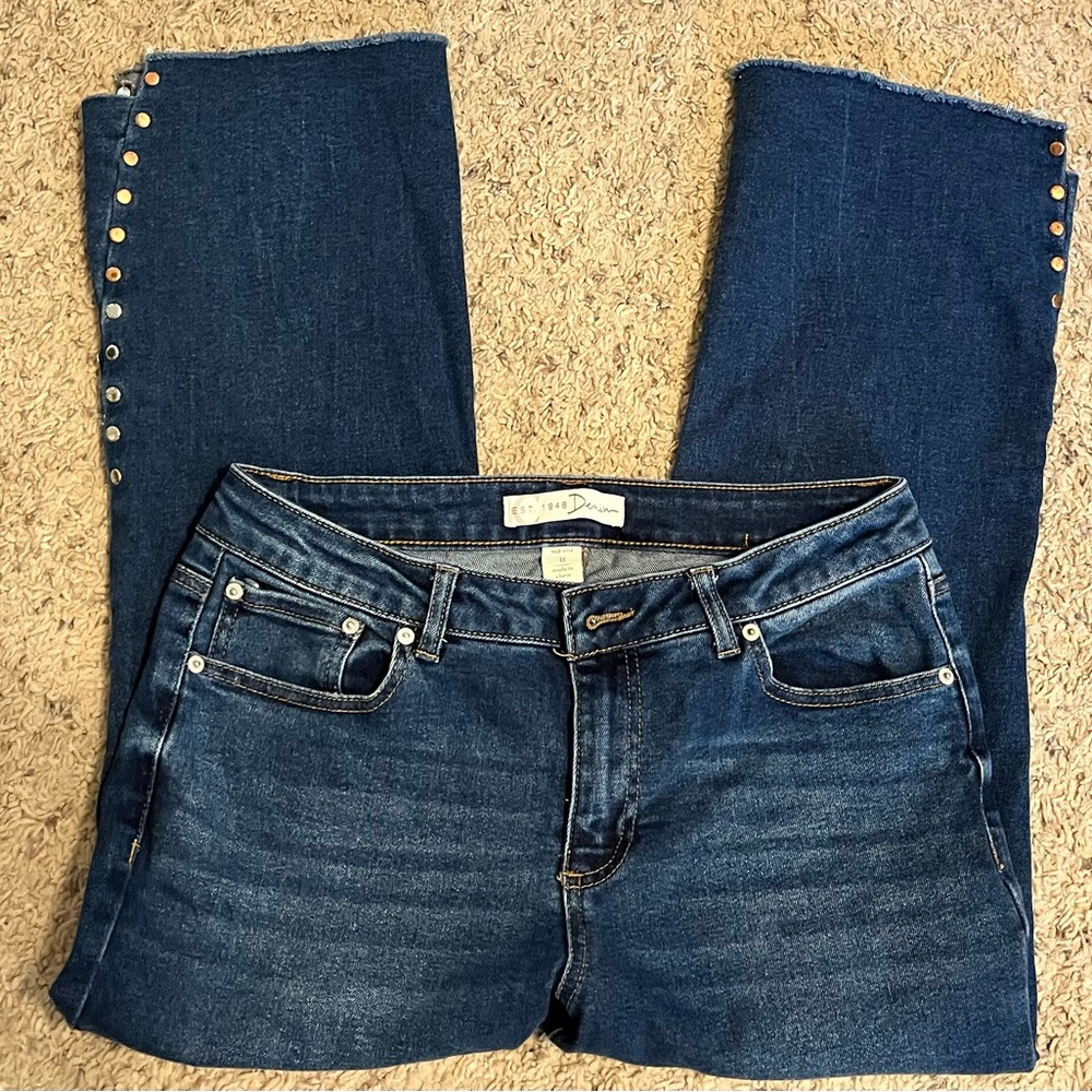Cato Dark Blue Flare Jeans with Side Stud Accents - Picture 5 of 11